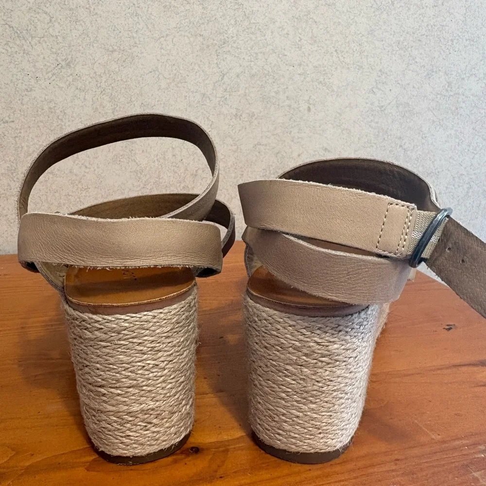 Lucky Brand Ginny Women's Tan Leather Espadrille Platform Sandals heel size 11